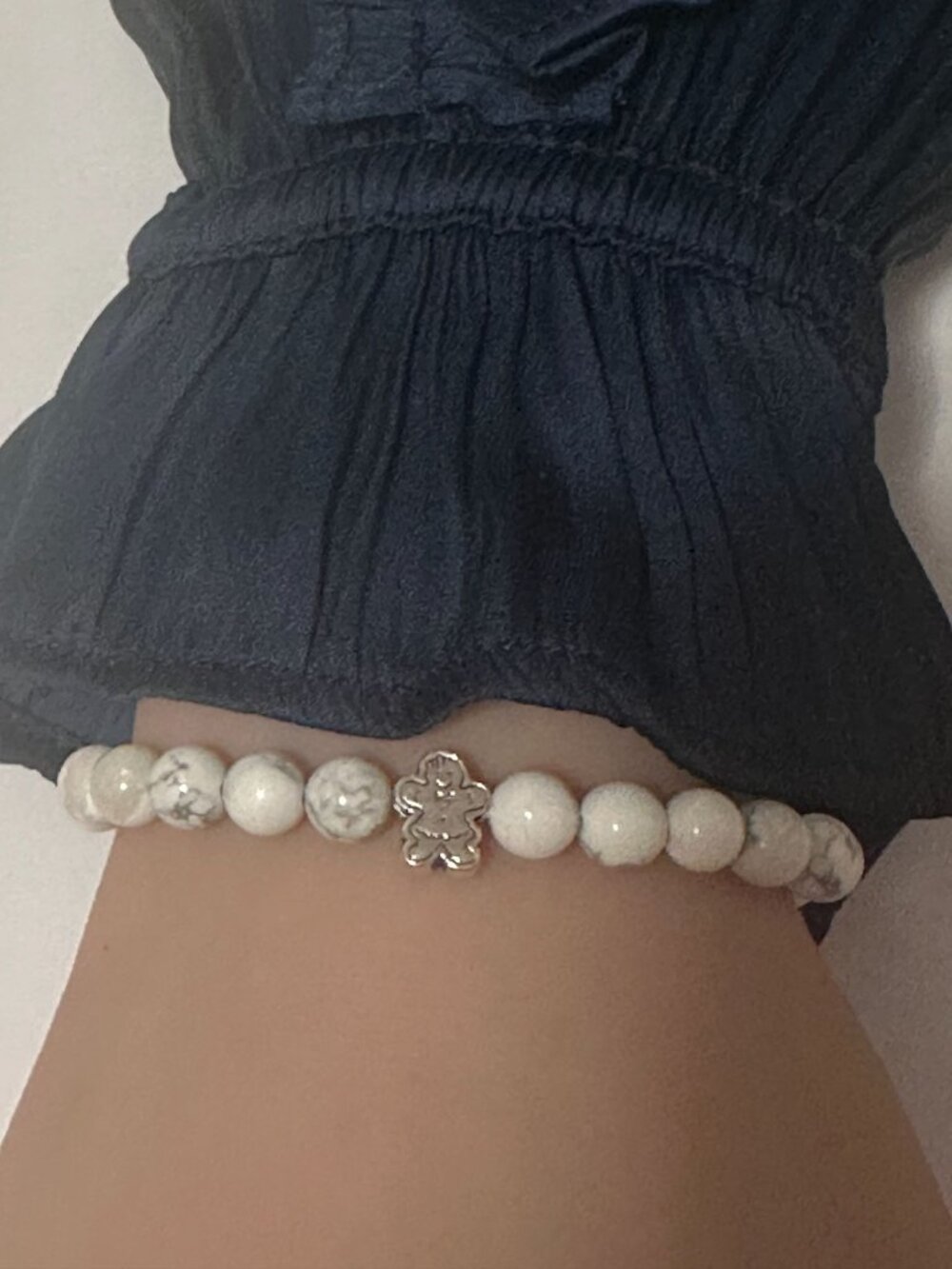 925 Sterling Silver Gingerman, Natural Howlite Gemstone Beaded Stretch Bracelet